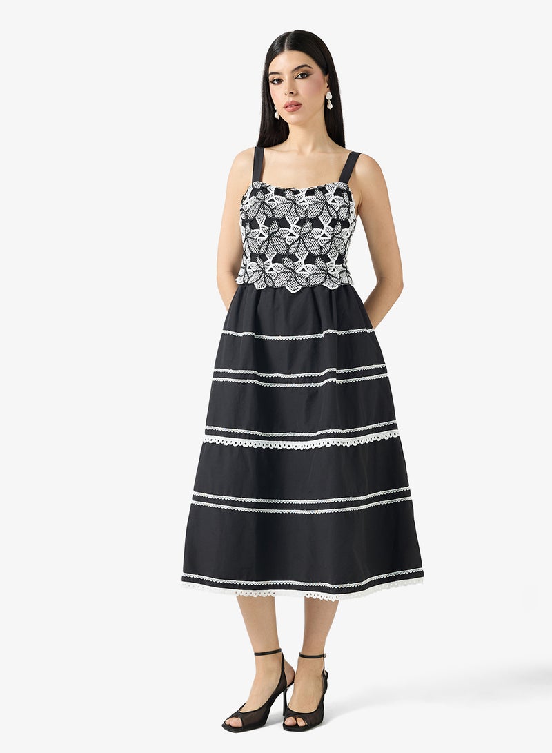 Just Me Floral Appliqué Midi Dress - Image 4